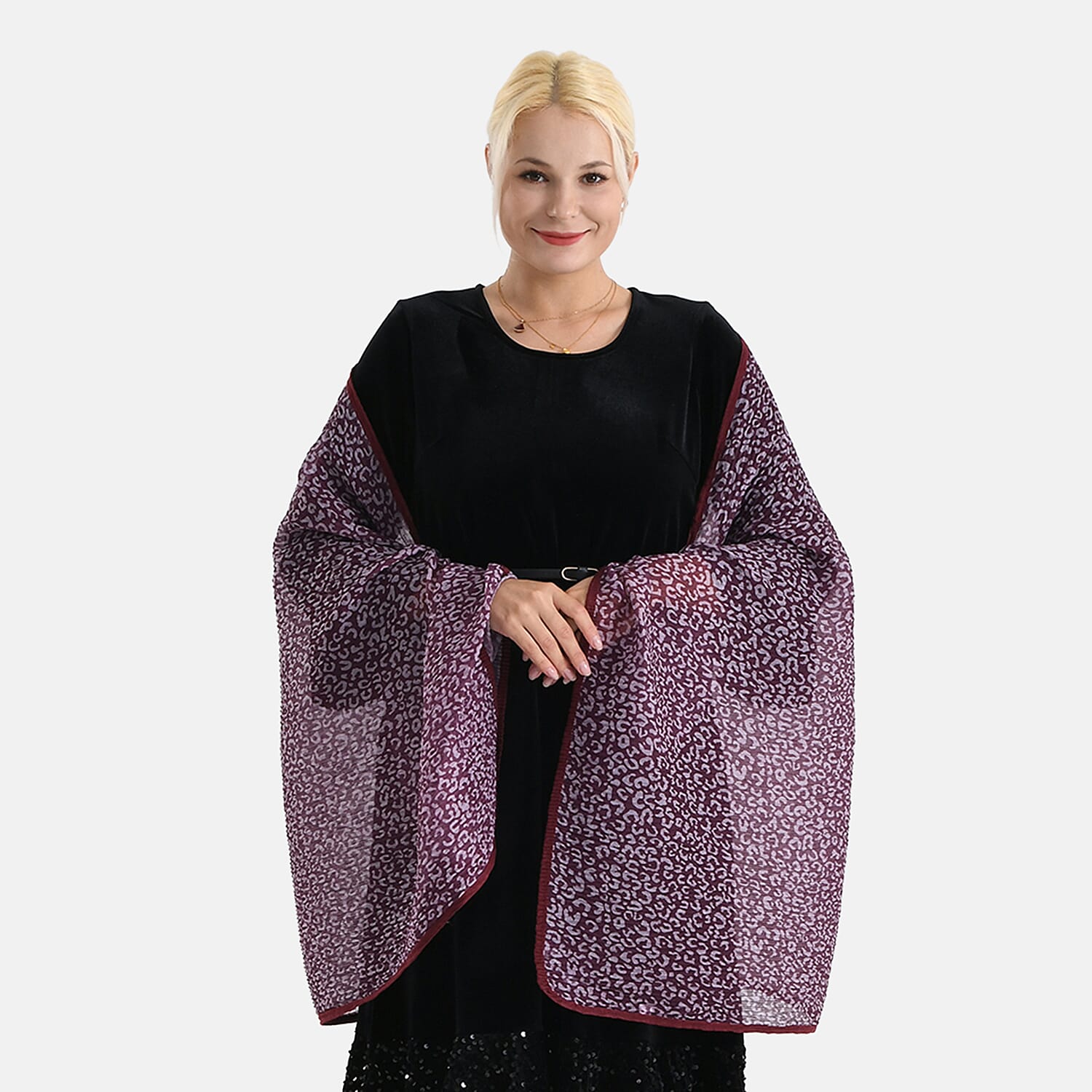 Limited Collection Leopartd Print Sparkling Sequin Evening Shawl (180 x 70 cm) - Red