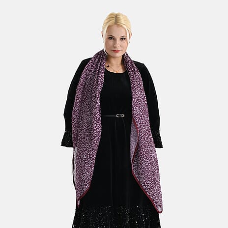 Leopard Print Evening Shawl (180 x 70 cm) - Purple