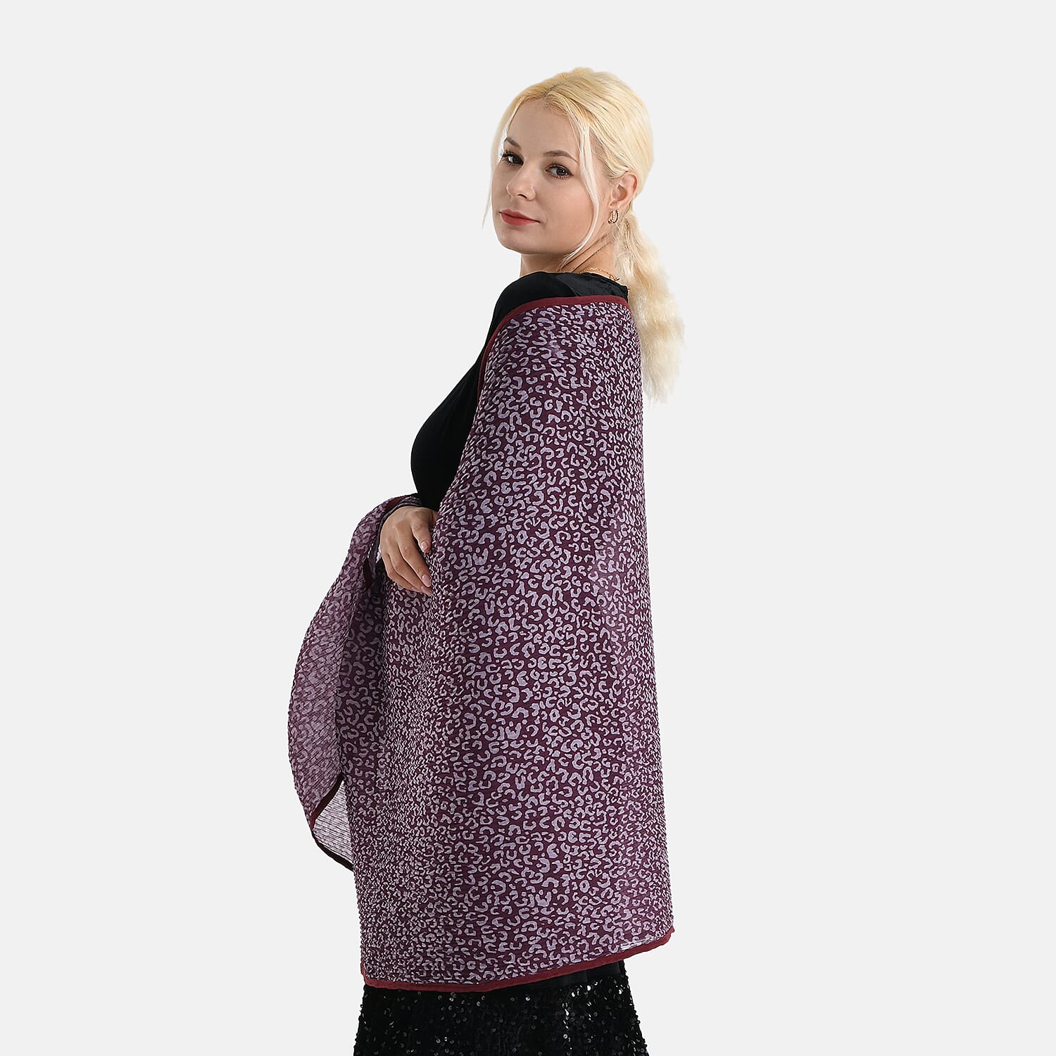 Limited Collection Leopartd Print Sparkling Sequin Evening Shawl (180 x 70 cm) - Red