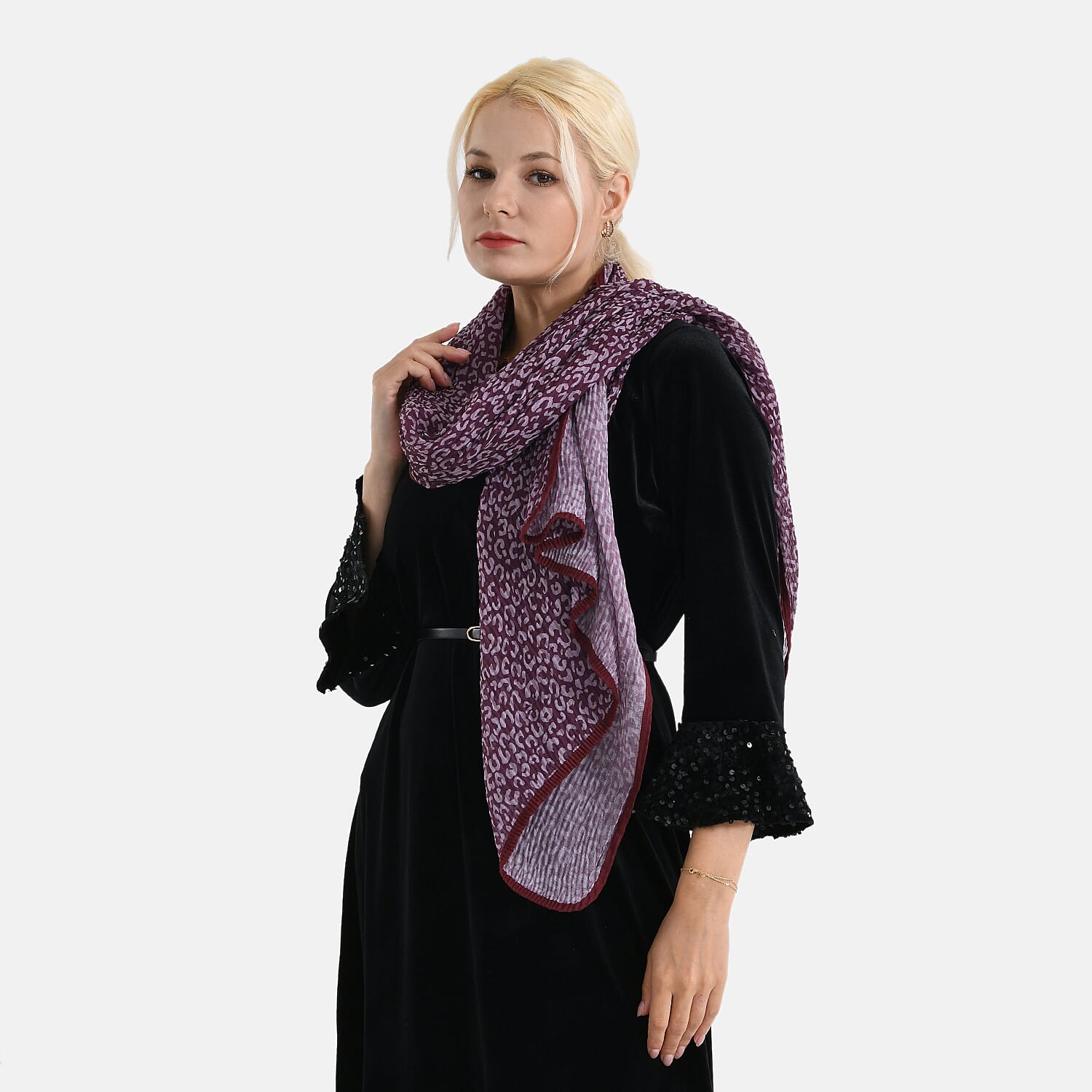 Limited Collection Leopartd Print Sparkling Sequin Evening Shawl (180 x 70 cm) - Red