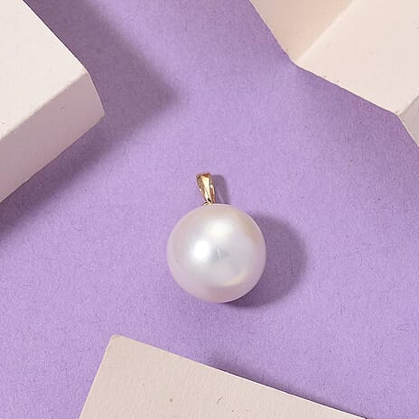 9K Yellow Gold White Edison (12-13MM) Pearl Pendant.