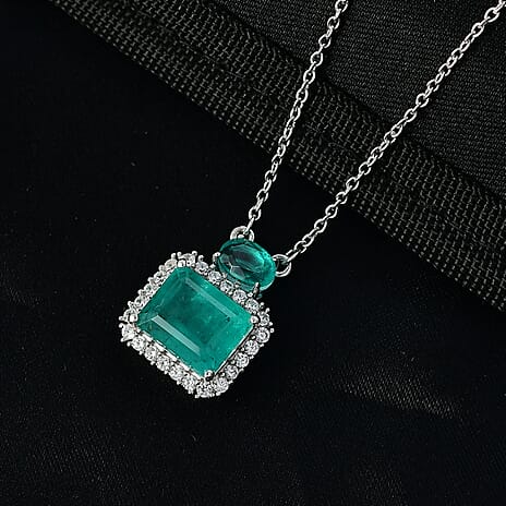 D'Joy Emeraldine Triplet Quartz & White Zircon Neckalce (Size 20) in Platinum Overlay Sterling Silver 6.93 Ct.