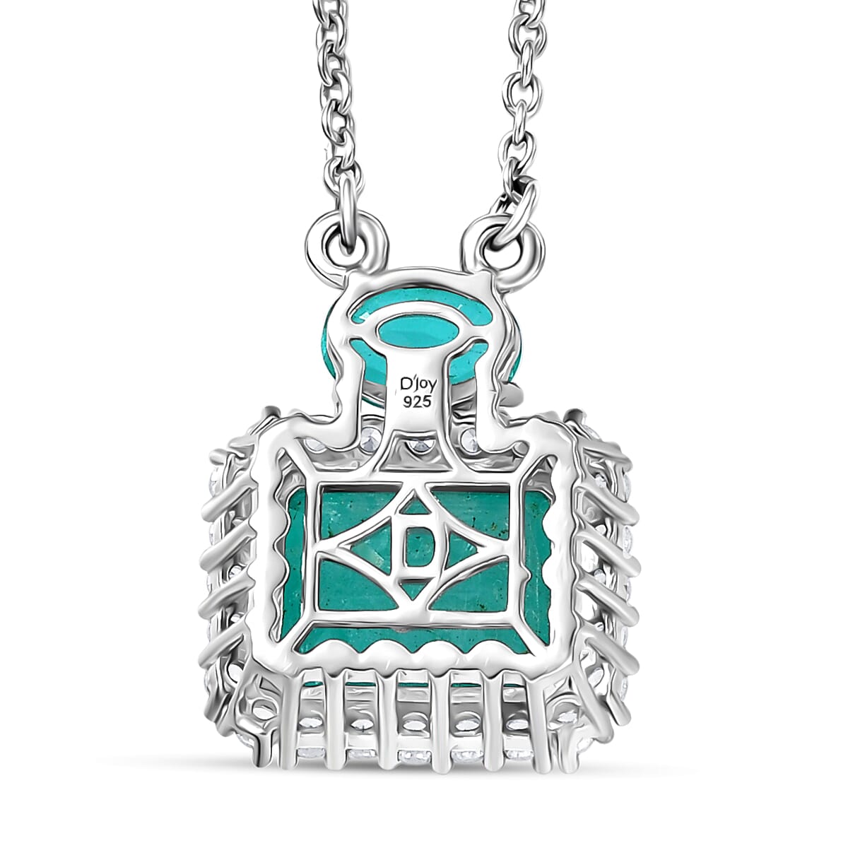 D'Joy Emeraldine Triplet Quartz, White Zircon Main Stones With Stone Neckalce (Size - 20) in Platinum OverlaySterling Silver  6.939  Ct.