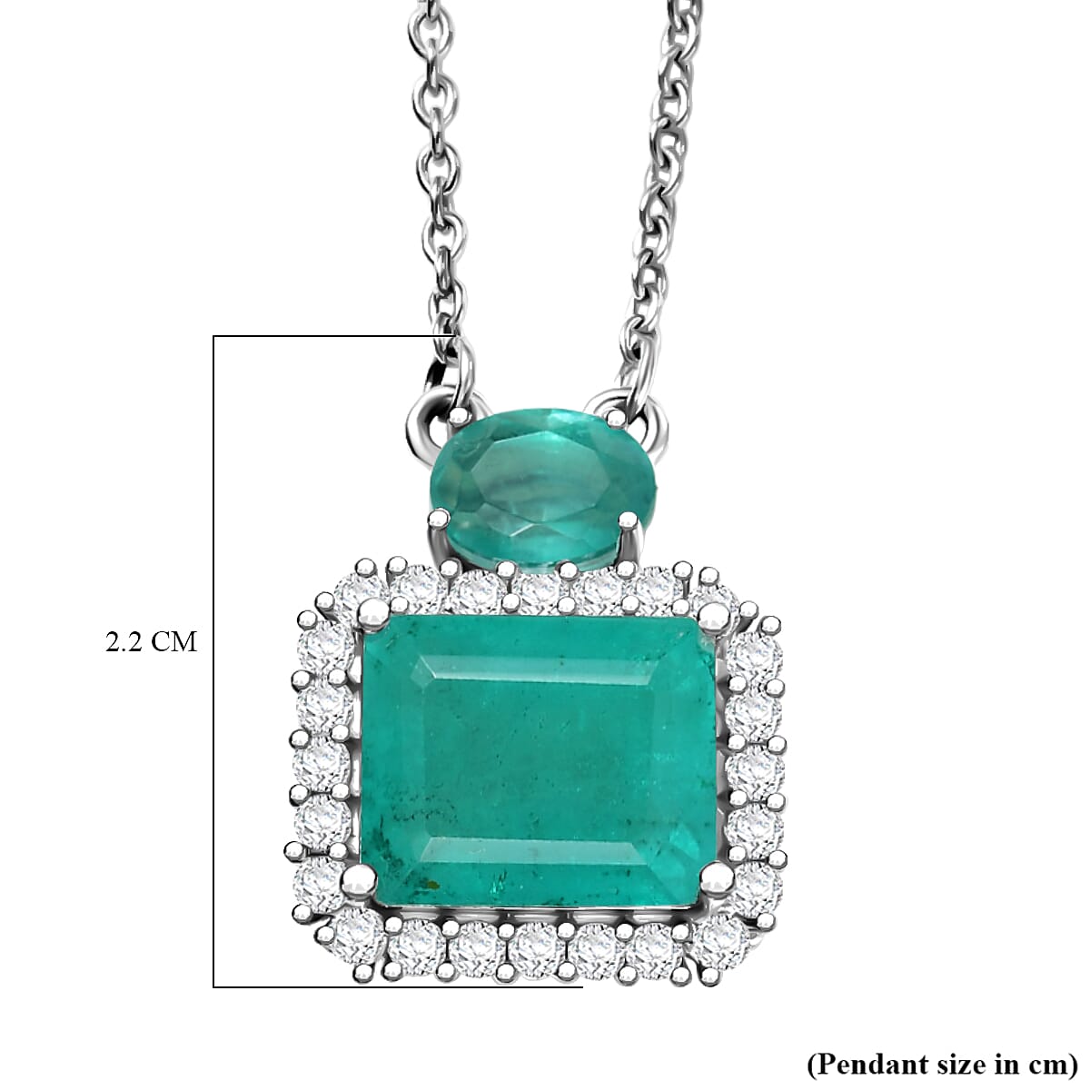 D'Joy Emeraldine Triplet Quartz, White Zircon Main Stones With Stone Neckalce (Size - 20) in Platinum OverlaySterling Silver  6.939  Ct.