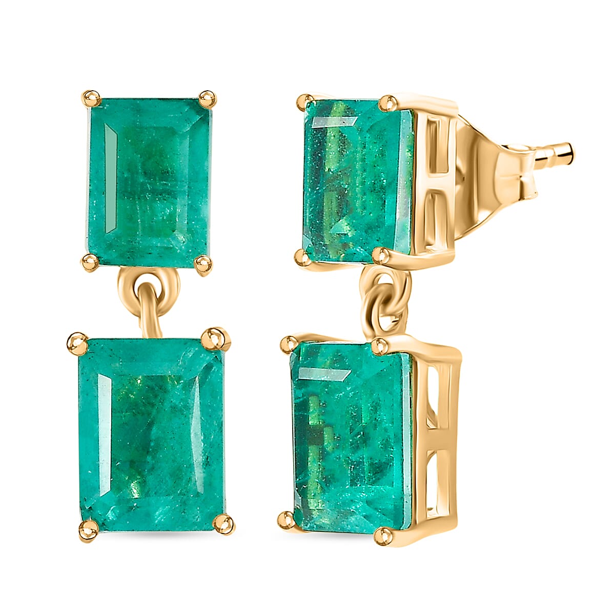 D'Joy Emeraldine Triplet Quartz Solitaire Stud Push Post Earring Sterling Silver  5.022  Ct.