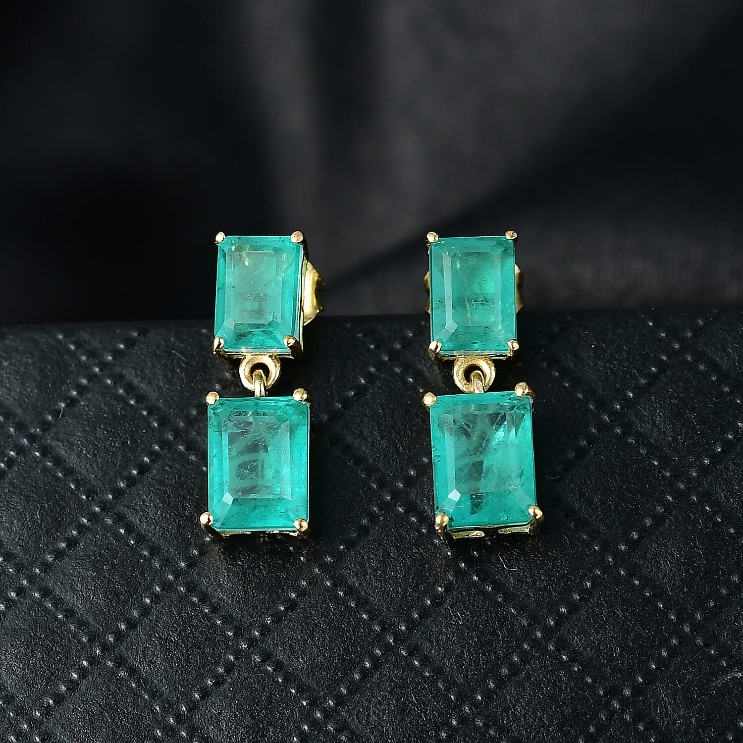 D'Joy Emeraldine Triplet Quartz Solitaire Stud Push Post Earring Sterling Silver  5.022  Ct.