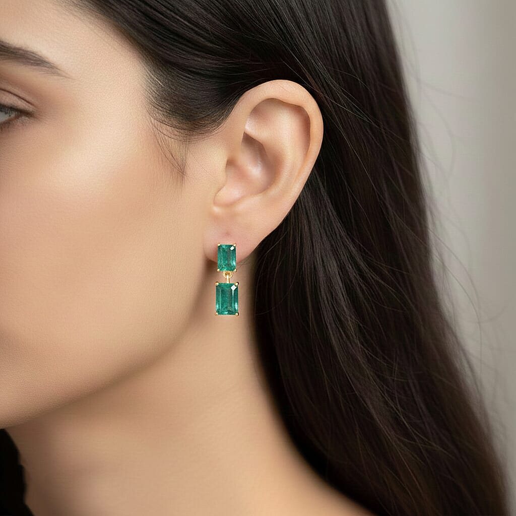 D'Joy Emeraldine Triplet Quartz Solitaire Stud Push Post Earring Sterling Silver  5.022  Ct.