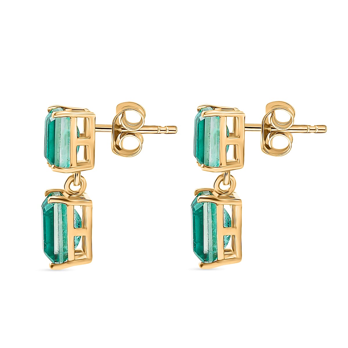 D'Joy Emeraldine Triplet Quartz Solitaire Stud Push Post Earring Sterling Silver  5.022  Ct.