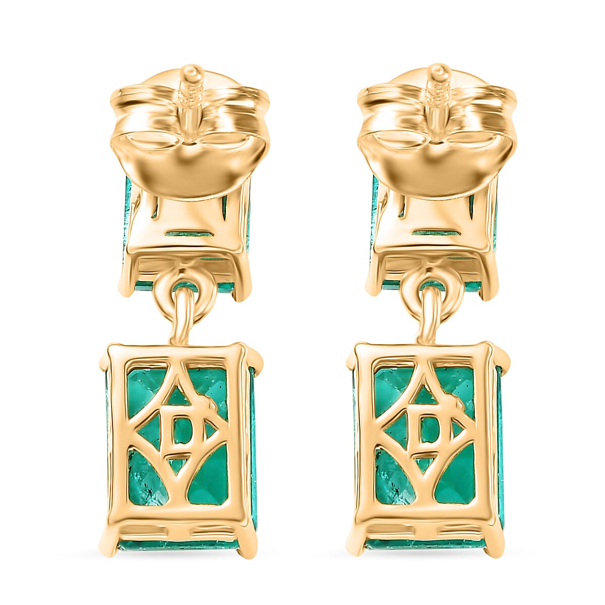 D'Joy Emeraldine Triplet Quartz Solitaire Stud Push Post Earring Sterling Silver  5.022  Ct.