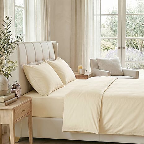 Hush Haven - Set of 4 Copper Infused Duvet Cover with 2 Pillowcases - Fitted Sheet (Double) - Ivory