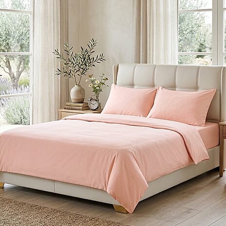 Hush Haven - Set of 4 Copper Duvet Cover with 2 Pillowcases - Fitted Sheet (King) - Peach