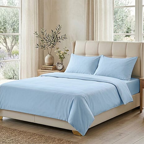 Hush Haven - Set of 4 Copper Infused Duvet Cover with 2 Pillowcases - Fitted Sheet (King) - Sky Blue