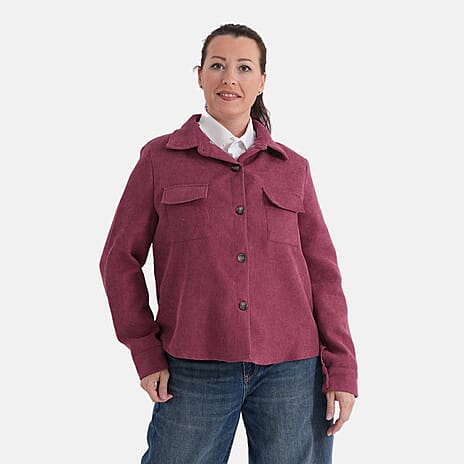 La Marey Corduroy Shacket with Checked Lining (Size 14 to 16) - Red