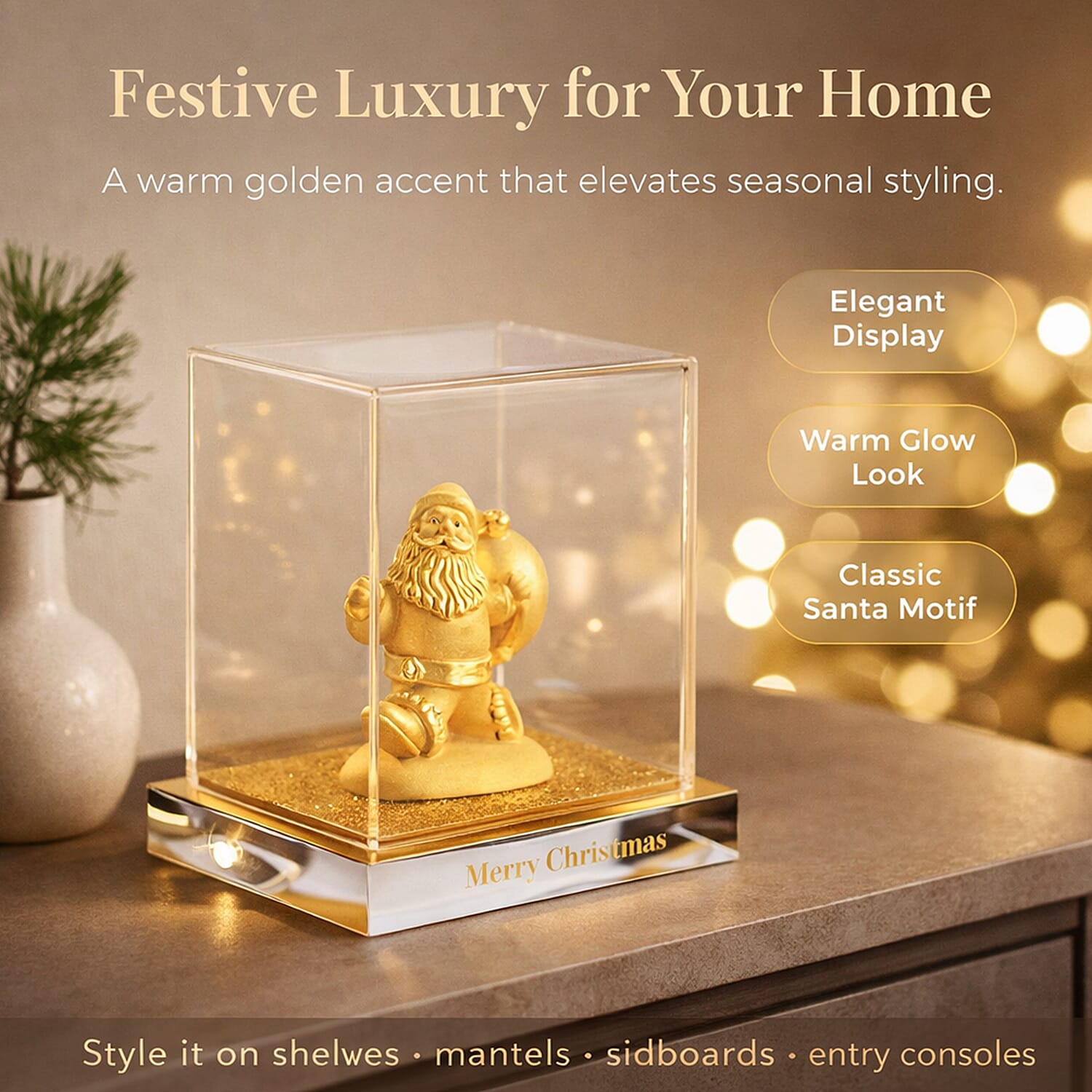 Christmas Gift Deal- 24K Yellow Gold Santa Claus Ornament