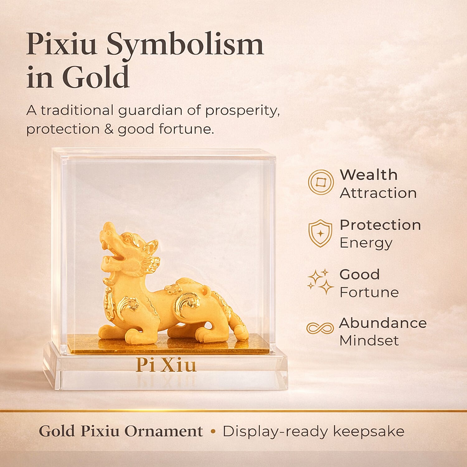 24K Yellow Gold Pixiu Ornament