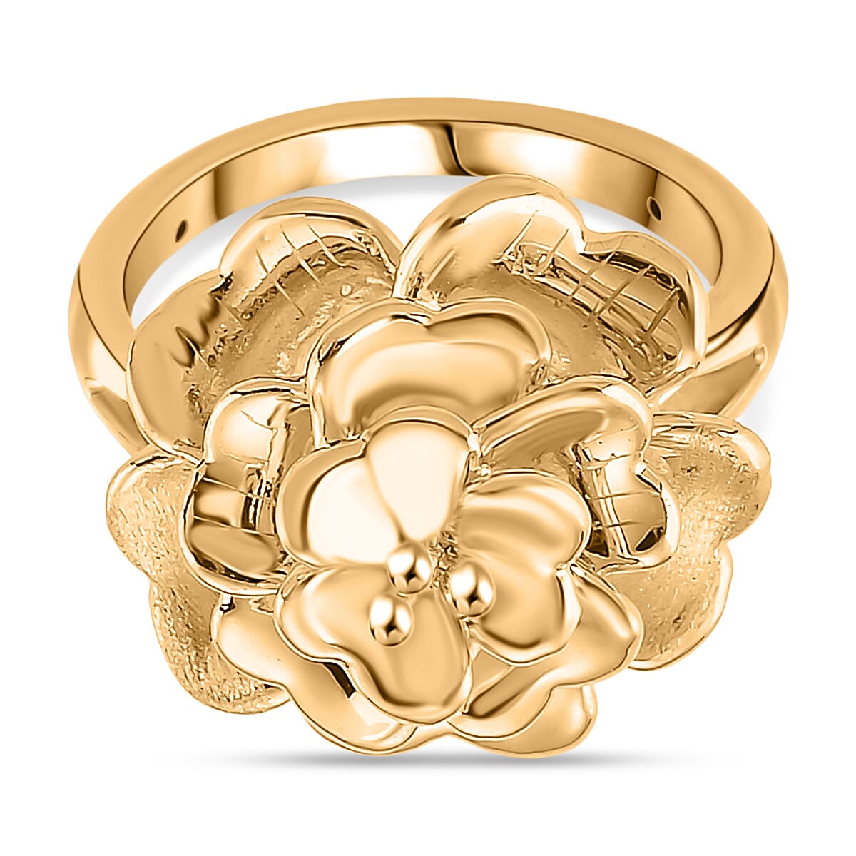 24K Yellow Gold Flower Hollow Ring