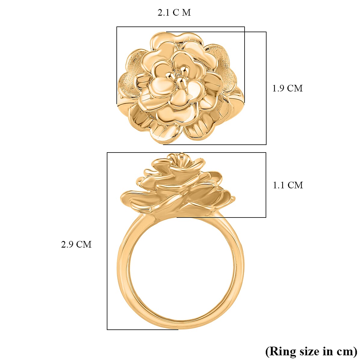 24K Yellow Gold Flower Hollow Ring