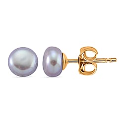Grey Freshwater Pearl Beads (7-8MM) Earring with Push Back in Gold Tone