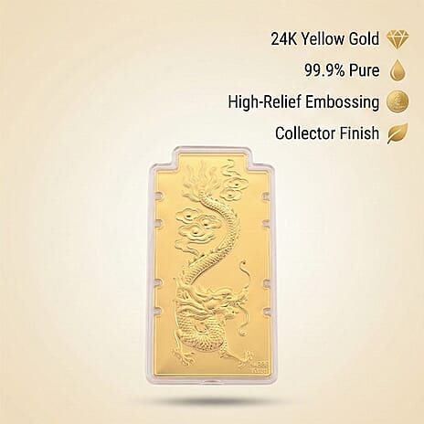 24K Yellow Gold (99.9% Purity) Large Dragon Embossed Treasure - Symbolizing Power, Protection & Prosperity (100 x 50 MM)