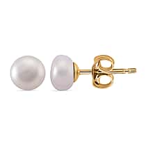 White Freshwater Pearl Beads (7-8MM) Earring with Push Back in Gold Tone