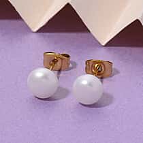 White Freshwater Pearl Beads (7-8MM) Earring with Push Back in Gold Tone