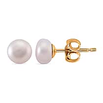 White Freshwater Pearl Beads (7-8MM) Earring with Push Back in Gold Tone