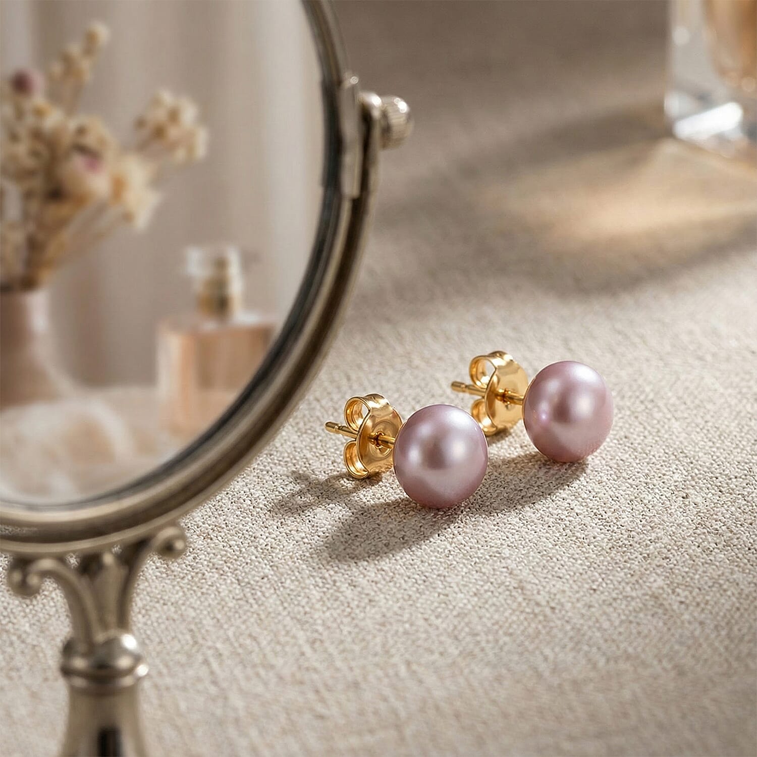 Purple Fresh Water Pearl Earrings with Push Backs