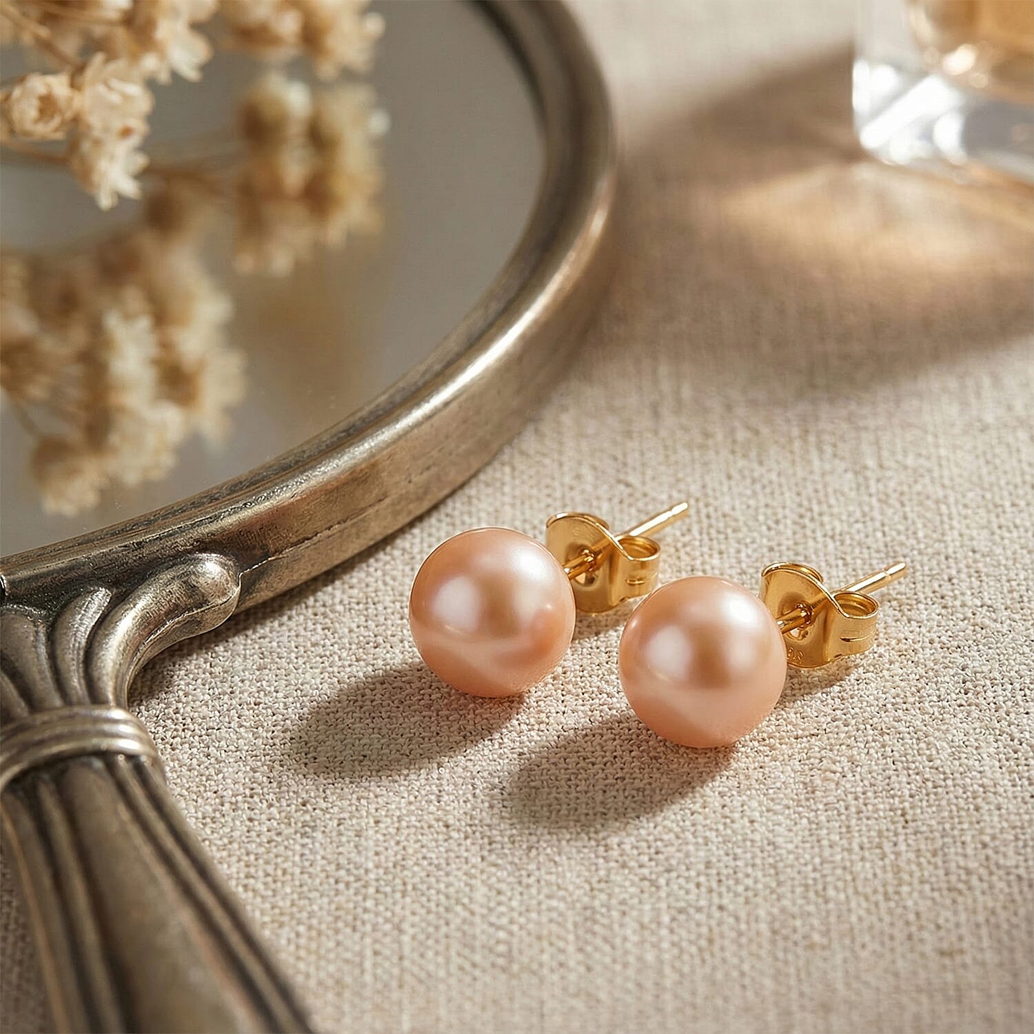 Peach Fresh Water Pearl Earrings with Push Backs
