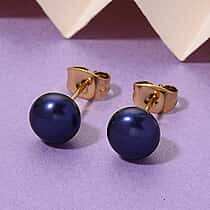 Peacock Freshwater Pearl Beads (7-8MM) Earring with Push Back in Gold Tone