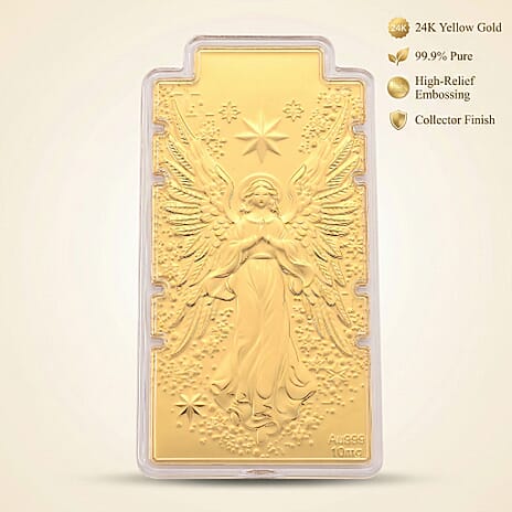 24K Yellow Gold (99.9% Purity) Large Angel Embossed Treasure - Serving as a Guardian Emblem for Peace & Spiritual Protection