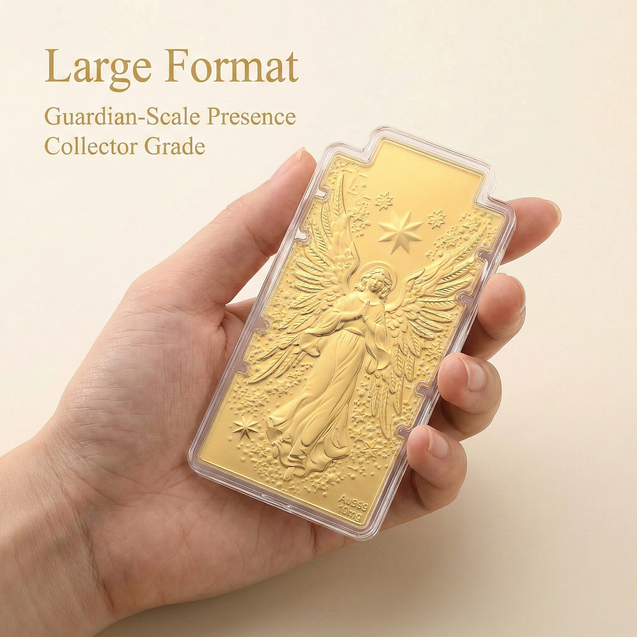24K Yellow Gold (99.9% Purity) Large Angel Embossed Treasure - Serving as a Guardian Emblem for Peace & Spiritual Protection