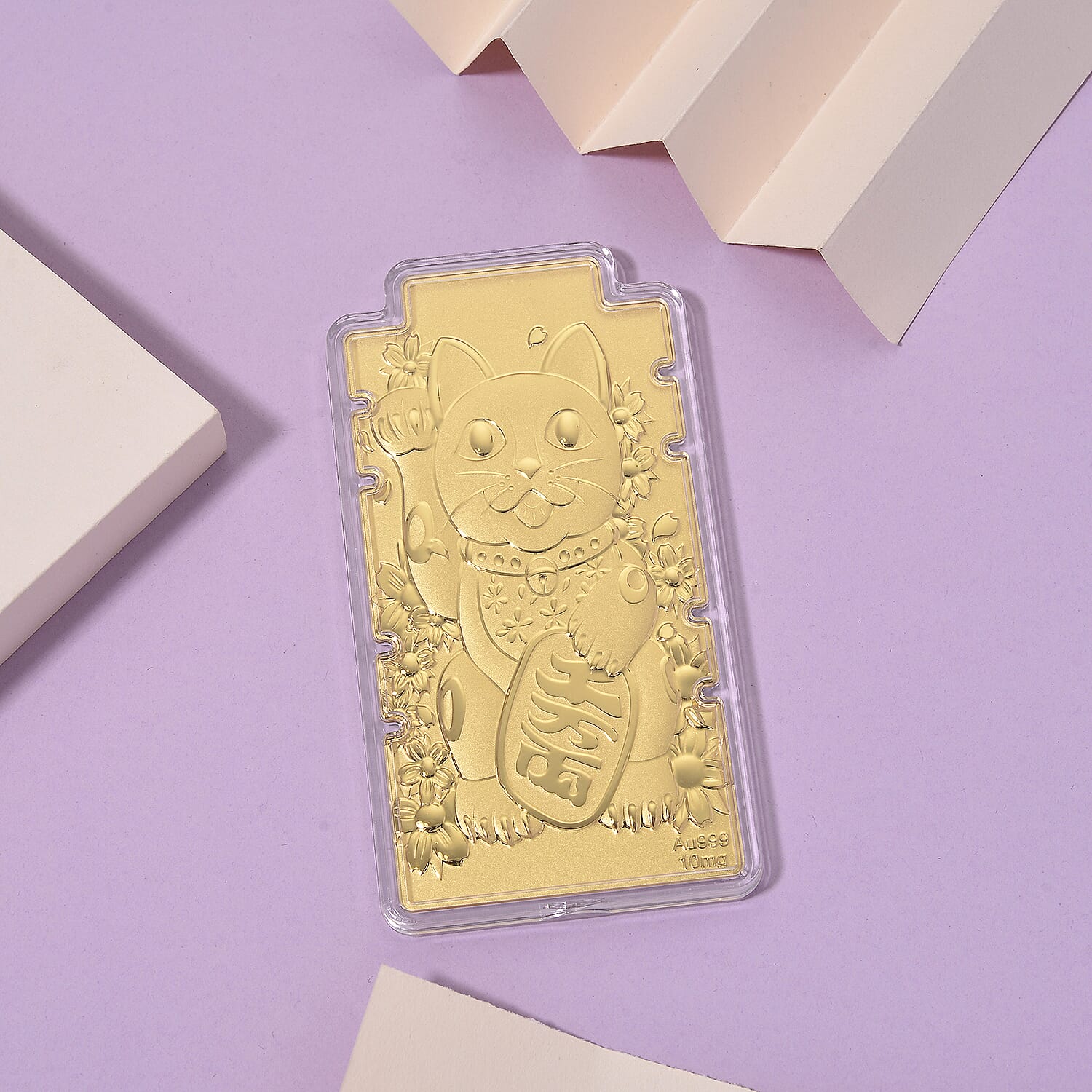 24K Yellow Gold Lucky Cat Embossed Foil