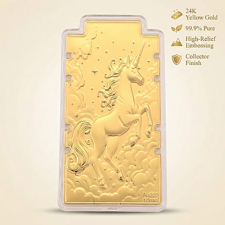 24K Yellow Gold (99.9% Purity) Large Unicorn Embossed Treasure - Representing Purity, Freedom & Magical Strength