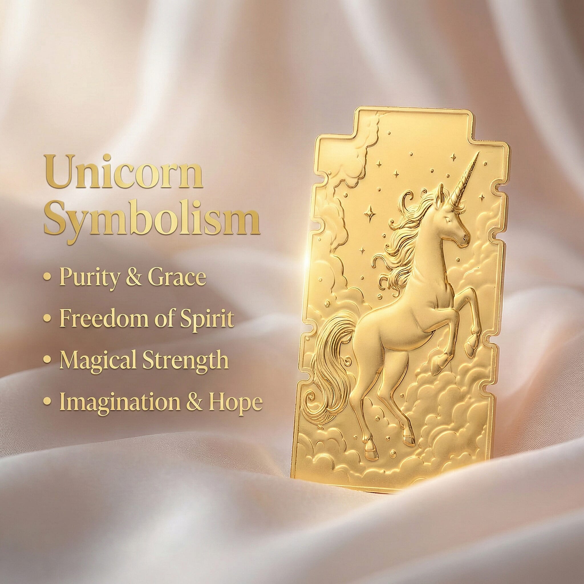 24K Yellow Gold (99.9% Purity) Large Unicorn Embossed Treasure - Representing Purity, Freedom & Magical Strength