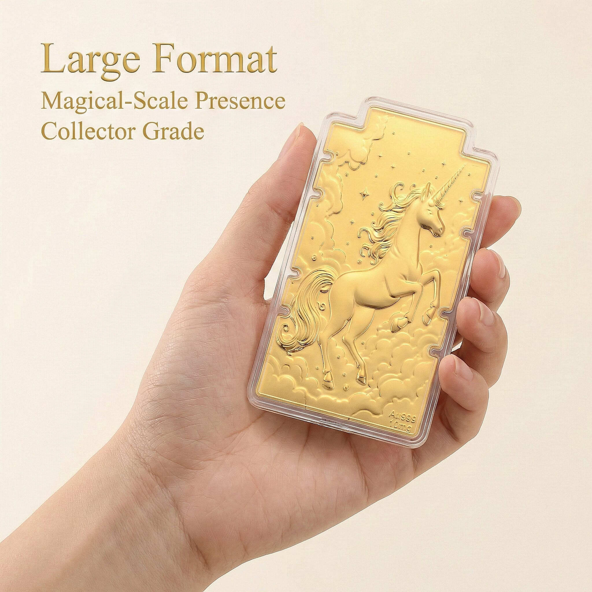 24K Yellow Gold (99.9% Purity) Large Unicorn Embossed Treasure - Representing Purity, Freedom & Magical Strength