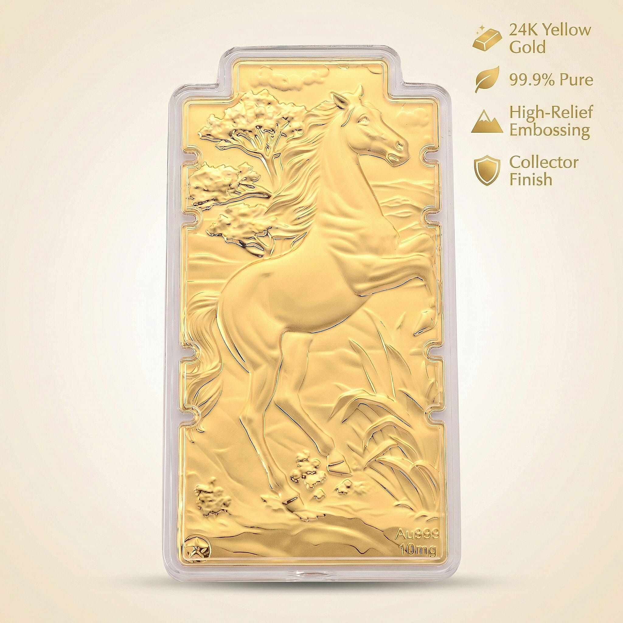24K Yellow Gold (99.9% Purity) Large Horse Embossed Treasure - Symbolising Energy, Success & Freedom