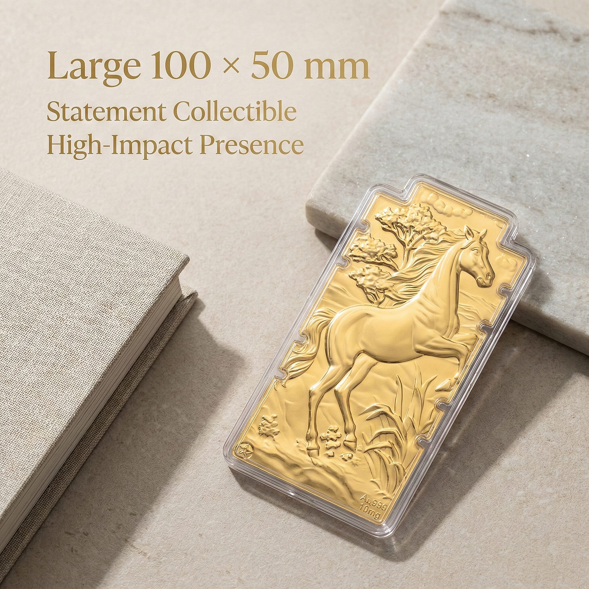 24K Yellow Gold (99.9% Purity) Large Horse Embossed Treasure - Symbolising Energy, Success & Freedom