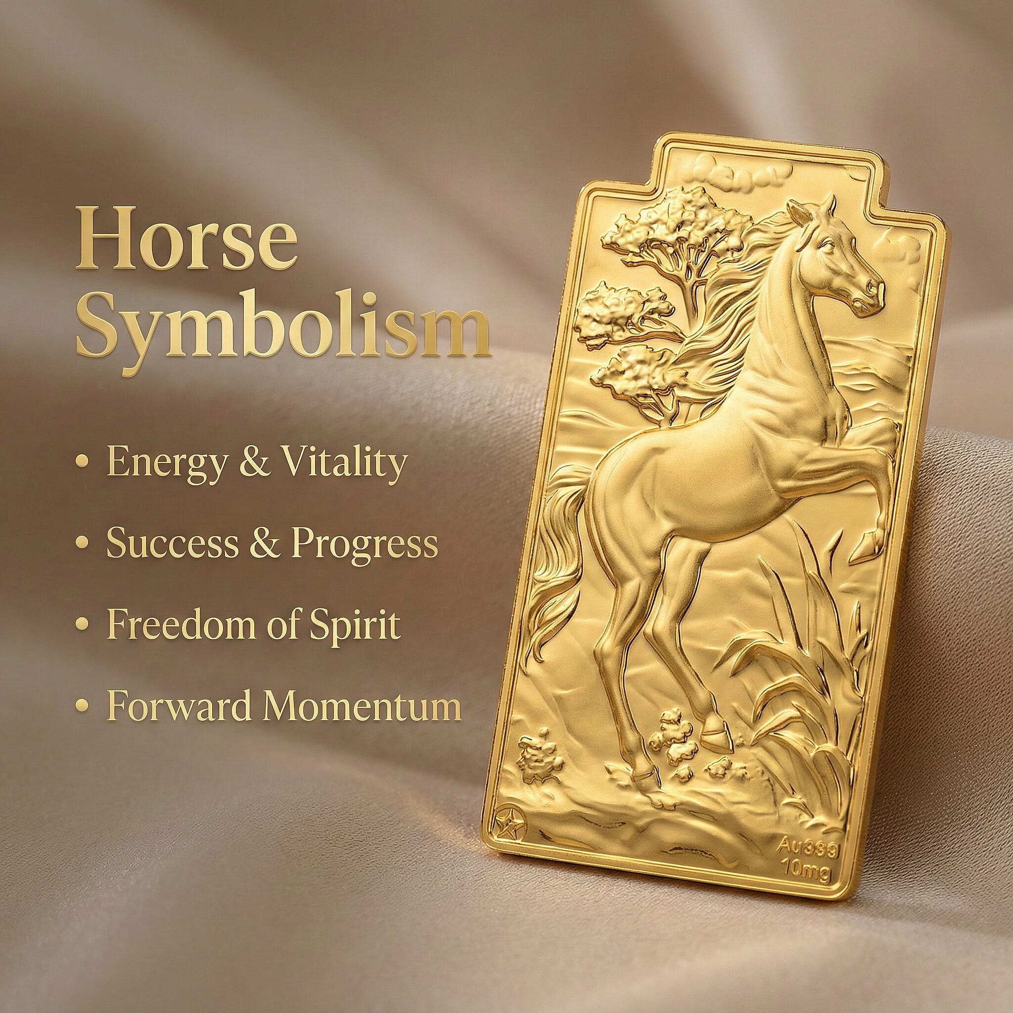 24K Yellow Gold (99.9% Purity) Large Horse Embossed Treasure - Symbolising Energy, Success & Freedom