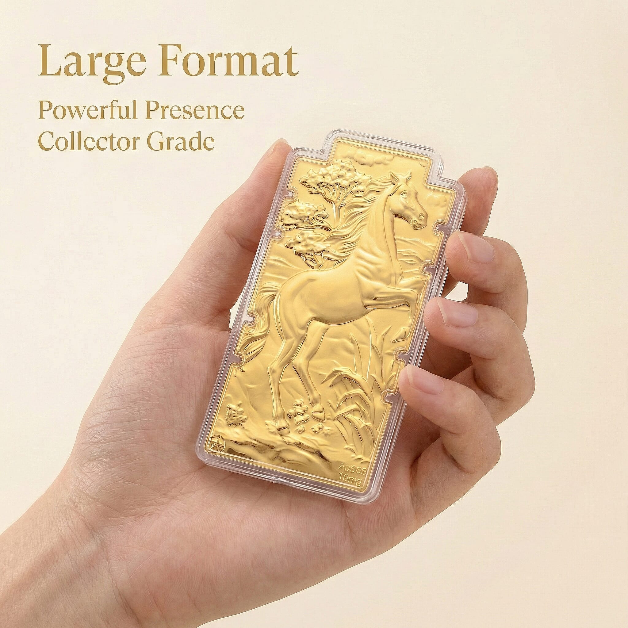 24K Yellow Gold (99.9% Purity) Large Horse Embossed Treasure - Symbolising Energy, Success & Freedom