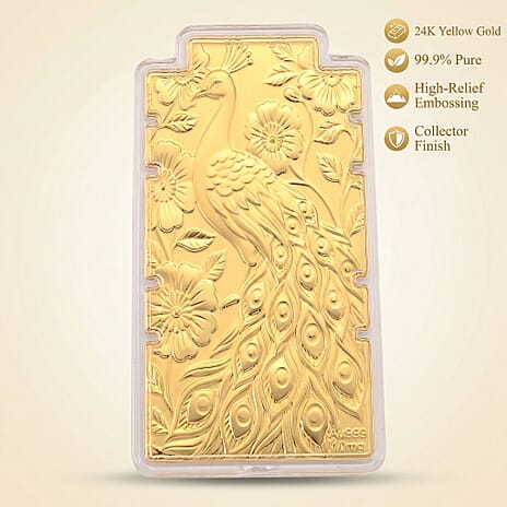24K Yellow Gold (99.9% Purity) Large Peacock Embossed Treasure - Representing Beauty, Pride, and Immortality Foil