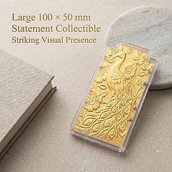 https://tjcuk.sirv.com/Products/83/5/8356067/24K-Yellow-Gold-99-9-Purity-Large-Peacock-Embossed-Collectable-Represe_8356067_2.jpg?w=342&h=342