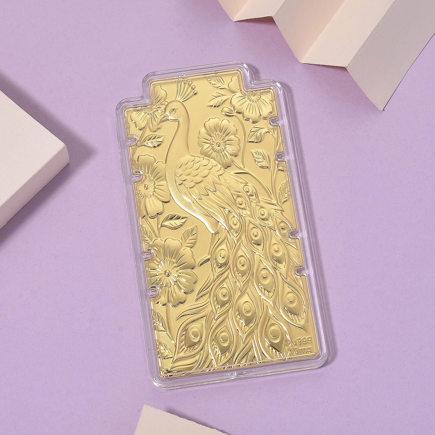 24K Yellow Gold (99.9% Purity) Large Peacock Embossed Treasure - Representing Beauty, Pride, and Immortality Foil