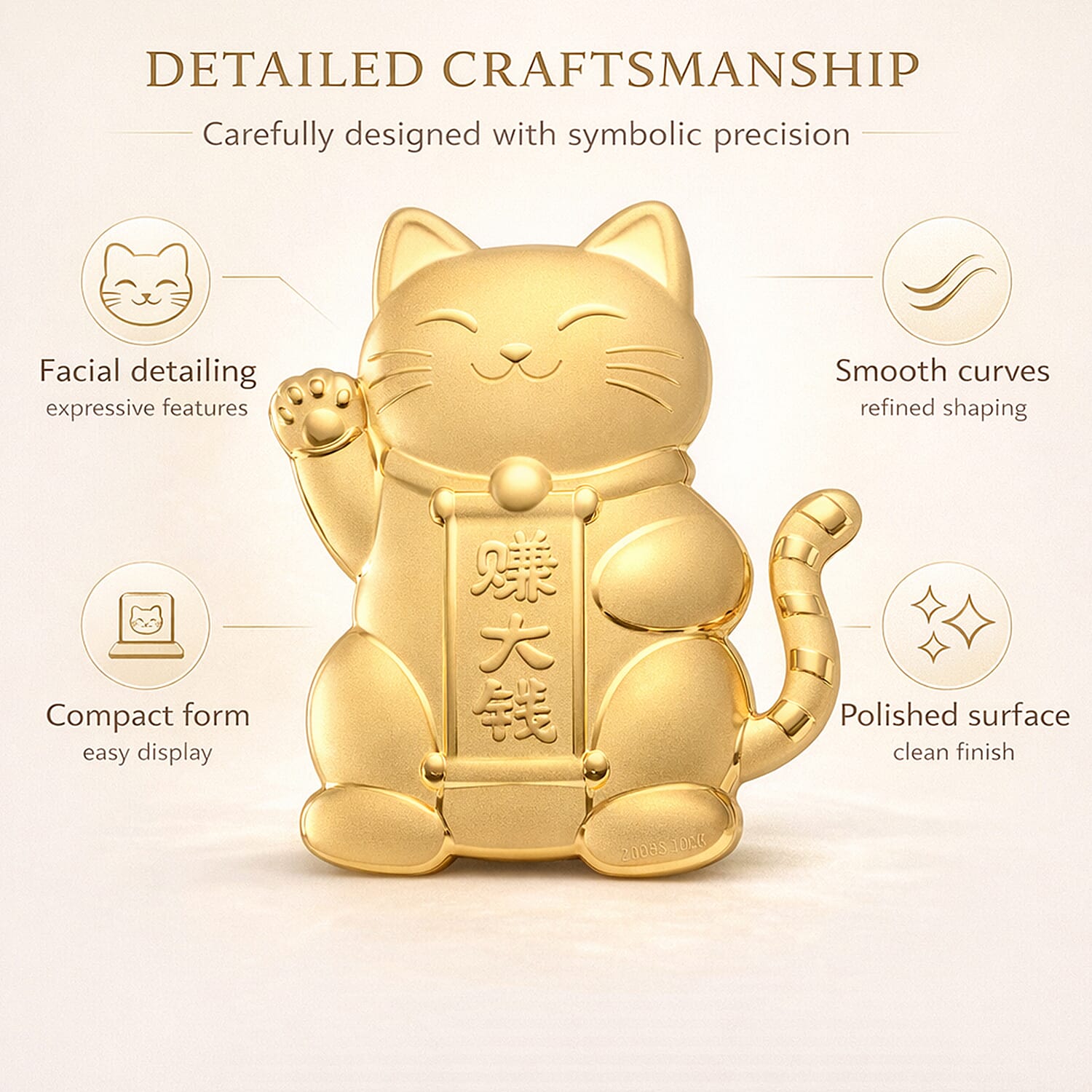 24K (99.99% Purity Yellow Gold Maneki Neko Lucky Cat