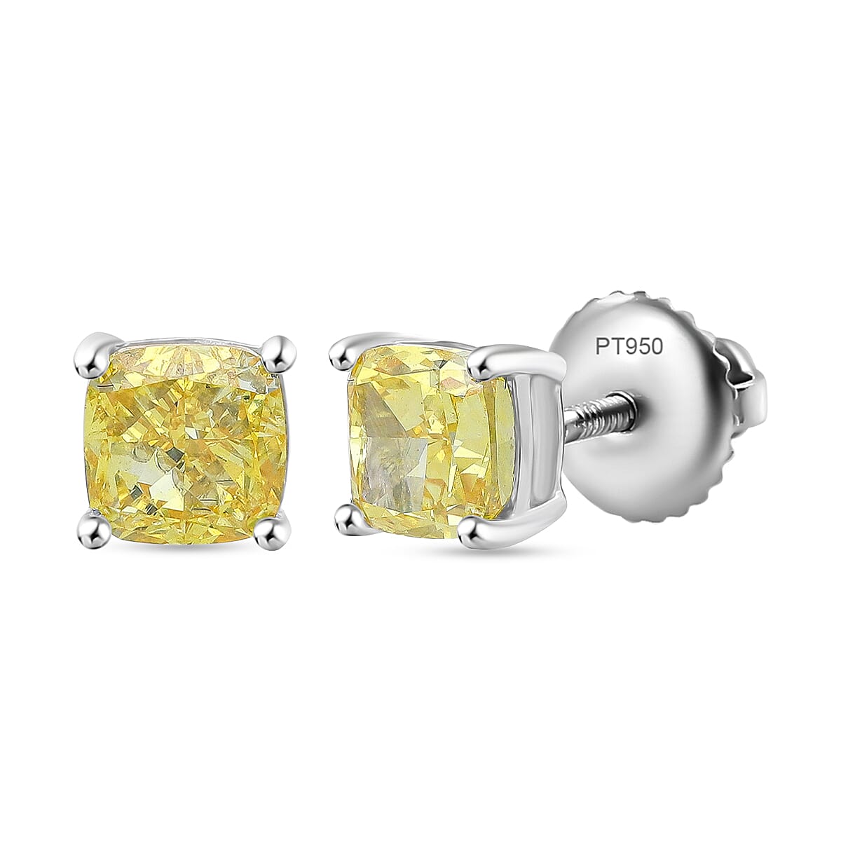 Luxuriant 950 Platinum SGL Certified Lab Grown Yellow Diamond (VS) Earring with Screw Back 2.00 Ct.