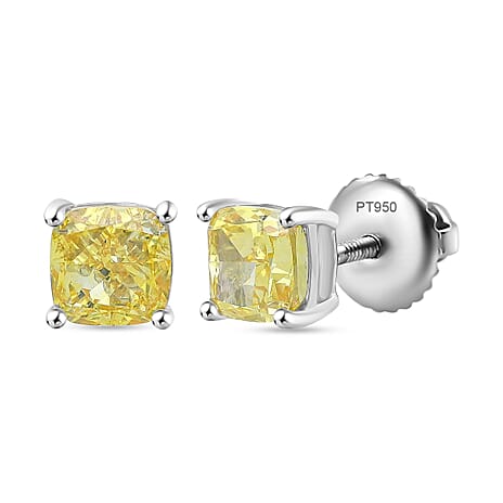 Luxuriant 950 Platinum SGL Certified Lab Grown Yellow Diamond (VS) Earring with Screw Back 2.00 Ct.
