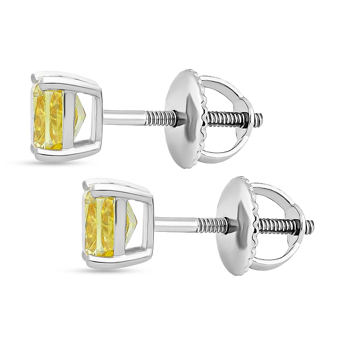 Luxuriant 950 Platinum SGL Certified Lab Grown Yellow Diamond (VS) Earring with Screw Back 2.00 Ct.