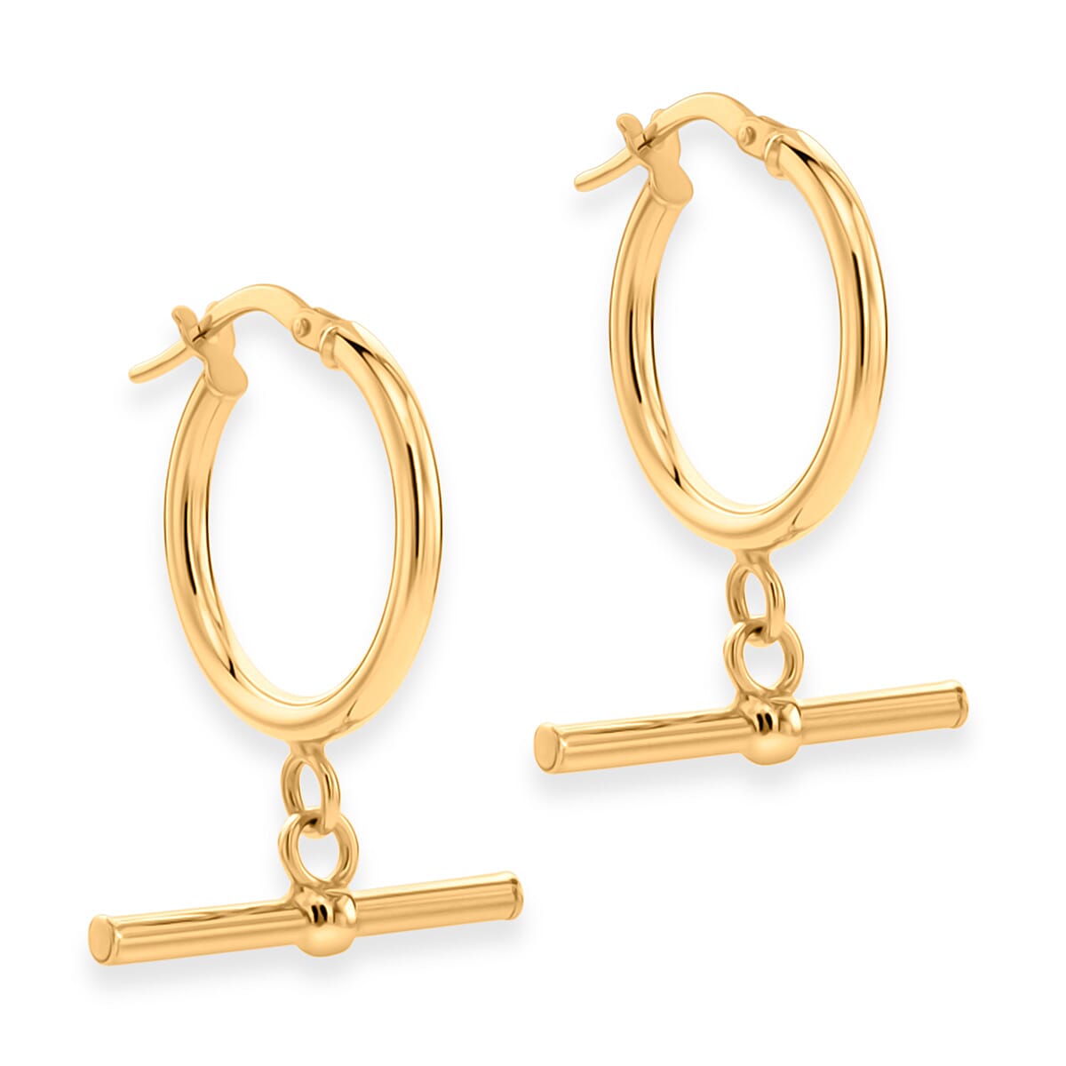 9K Yellow Gold Creole T-Bar Earring with Clasp
