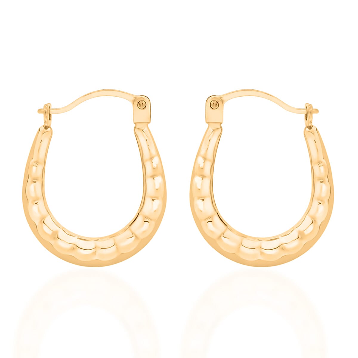 9K Yellow Gold Textured Creole Earring with Clasp