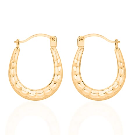 9K Yellow Gold Textured Creole Earring with Clasp