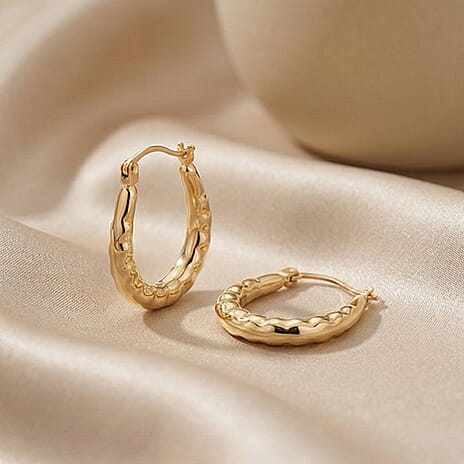 9K Yellow Gold Textured Creole Earring with Clasp